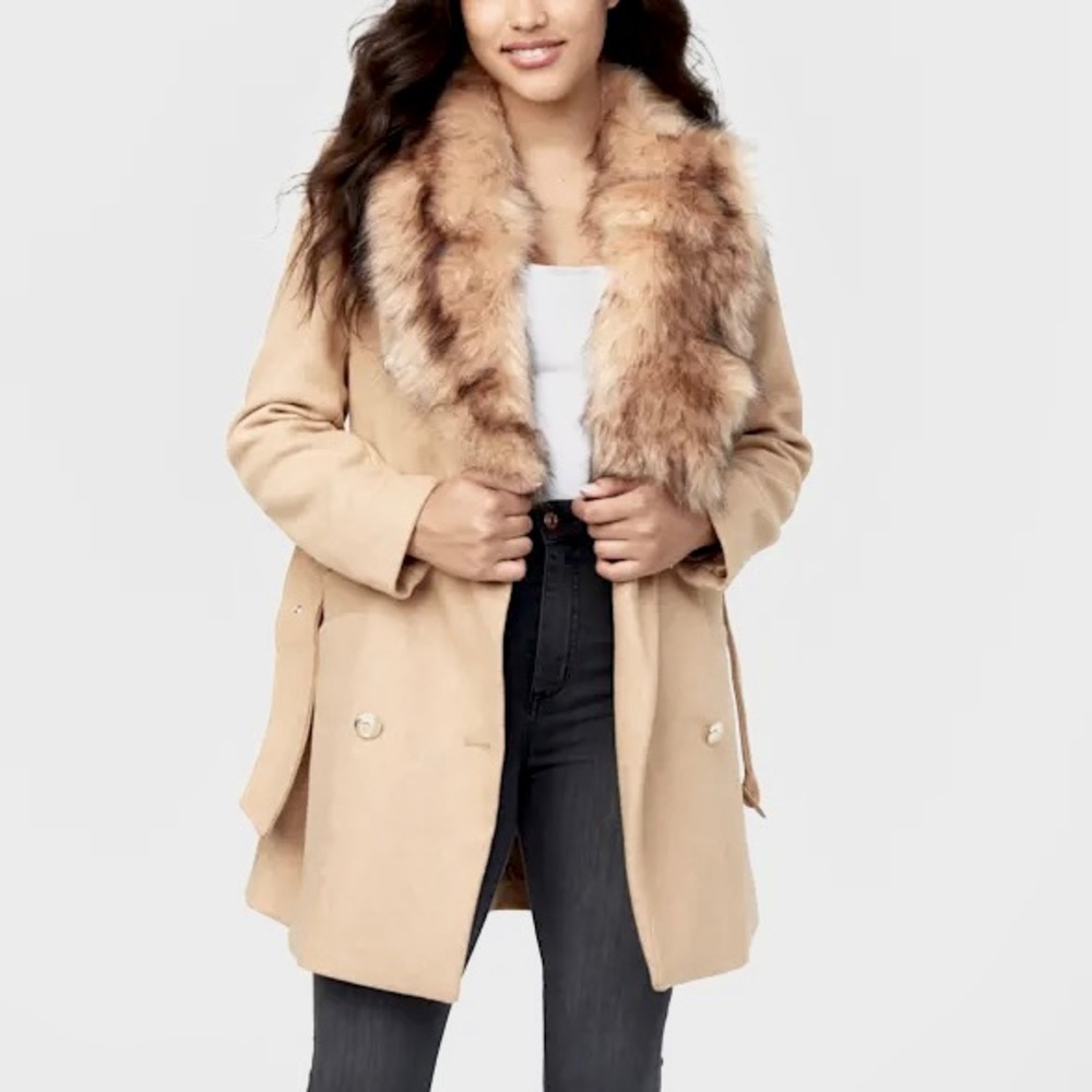 🧥Guess Wool Faux Fur-Trim Coat🧥~med